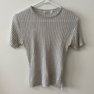 VINTAGE SILVER SPARKLY ROUND-NECK RIBBED TOP